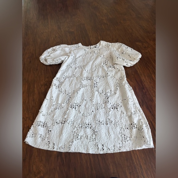 Anthropologie The Odells Juliette Lace White Crewneck Waistless Mini Dress Puff - Picture 4 of 5